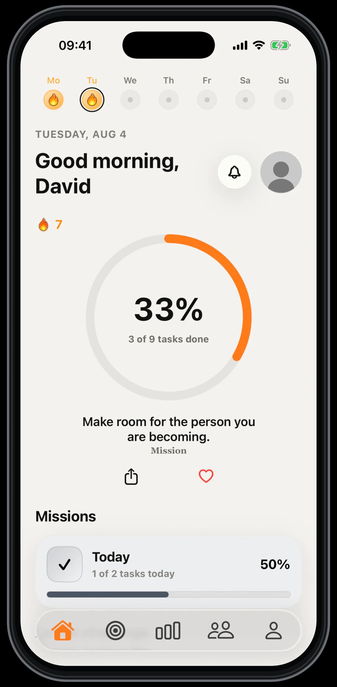 Mission dashboard in Light Mode